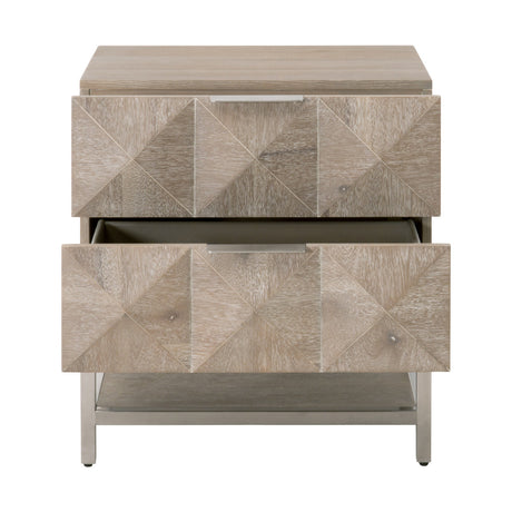 Atlas 2-Drawer Nightstand in Natural Gray Acacia, Brushed Stainless Steel - 6150.NG/BSTL