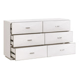 Wynn Shagreen 6-Drawer Double Dresser in Pearl Shagreen, Brushed Stainless Steel - 6158.PRL-SHG/BSTL