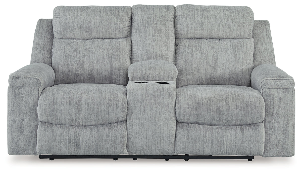 Buntington Pewter Reclining Loveseat with Console - 3400494