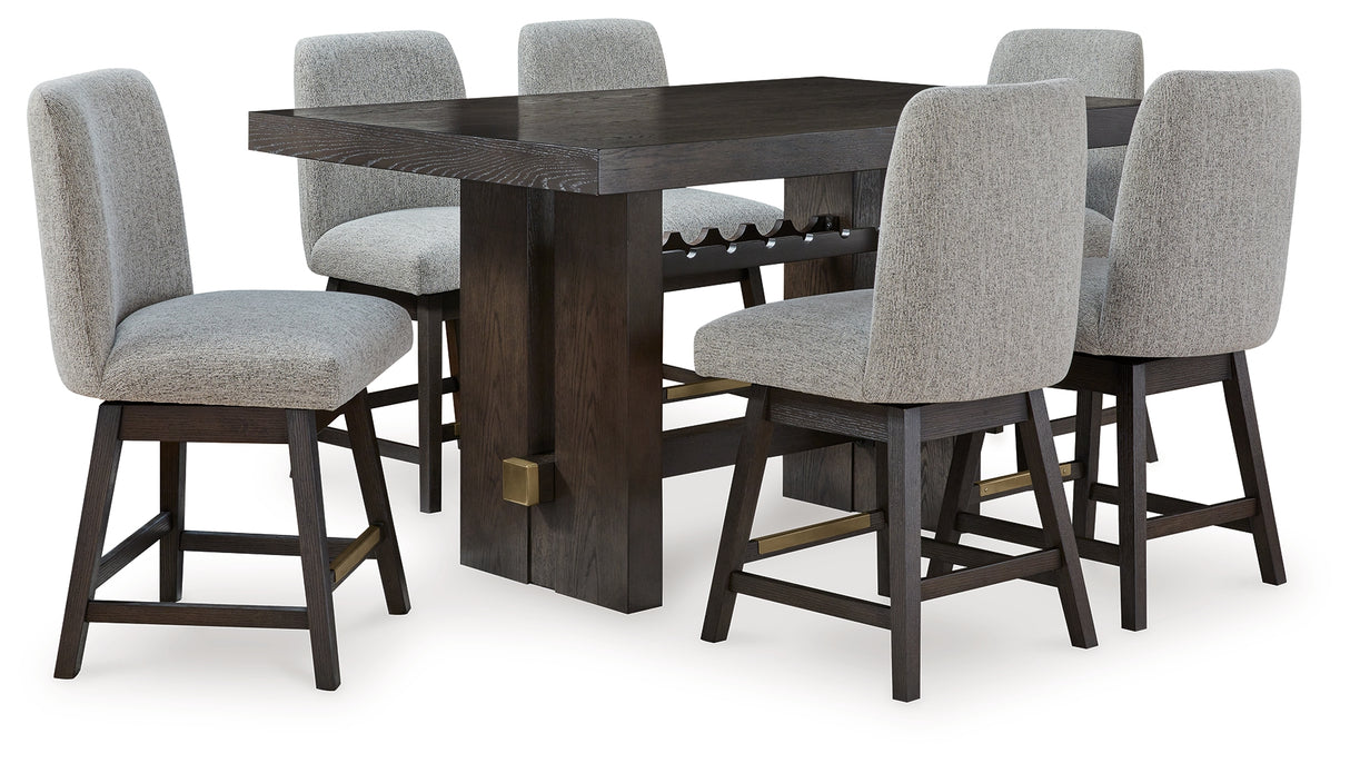 Burkhaus Counter Height Dining Table and 6 Barstools in Dark Brown - PKG019510