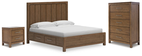 Cabalynn California King Panel Bed with Chest and Nightstand in Light Brown from Ashley - Luna Furniture