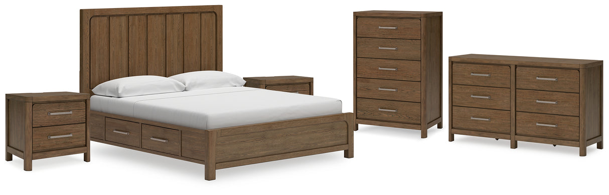 Cabalynn California King Panel Bed with Dresser, Chest and Nightstand in Light Brown - PKG019238