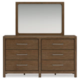 Cabalynn California King Panel Bed with Storage with Mirrored Dresser and 2 Nightstands in Light Brown - PKG015747