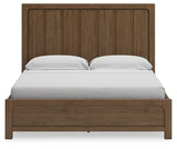 Cabalynn California King Panel Bed with Storage with Mirrored Dresser and Chest in Light Brown - PKG015750