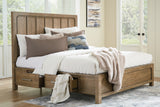 Cabalynn California King Panel Bed with Storage with Mirrored Dresser and Chest in Light Brown - PKG015750