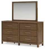 Cabalynn California King Panel Bed with Storage with Mirrored Dresser and Nightstand in Light Brown - PKG015749