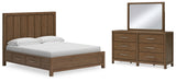 Cabalynn California King Panel Bed with Storage with Mirrored Dresser in Light Brown - PKG015746