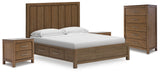 Cabalynn California King Panel Storage Bed with Chest and 2 Nightstands in Light Brown - PKG021273