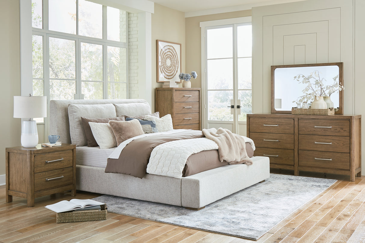 Cabalynn California King Upholstered Bed with Dresser and Nightstand in Light Brown - PKG019240