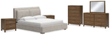 Cabalynn California King Upholstered Bed with Mirrored Dresser, Chest and 2 Nightstands in Light Brown - PKG015736