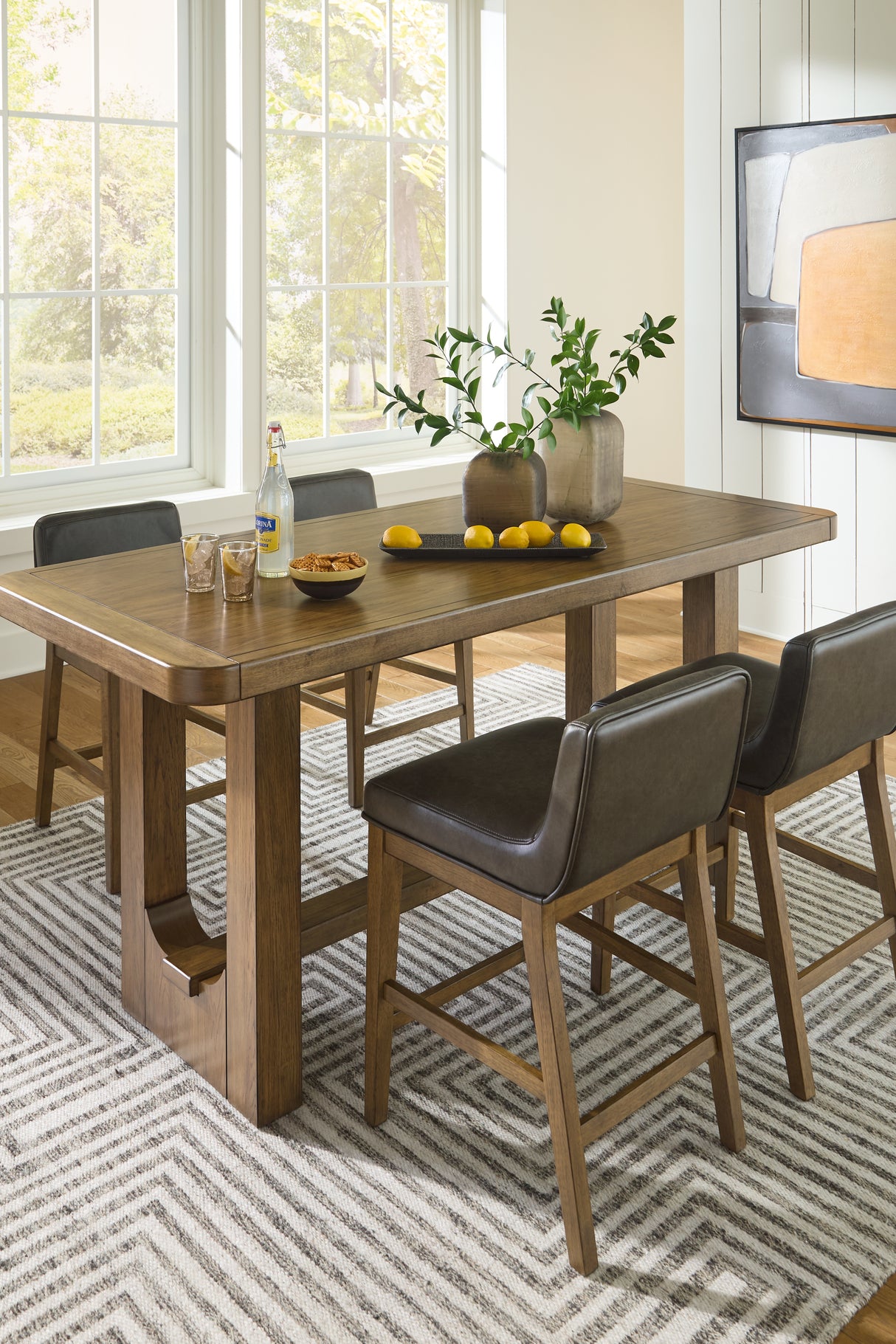 Cabalynn Counter Height Dining Table and 4 Barstools in Light Brown - PKG020825