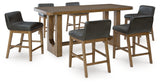 Cabalynn Counter Height Dining Table and 6 Barstools in Light Brown - PKG020826