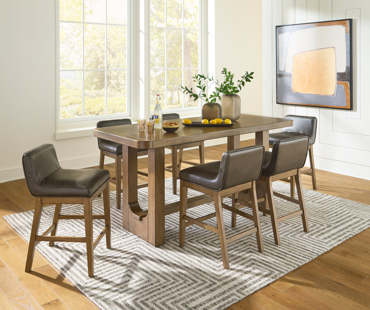 Cabalynn Counter Height Dining Table and 6 Barstools in Light Brown - PKG020826