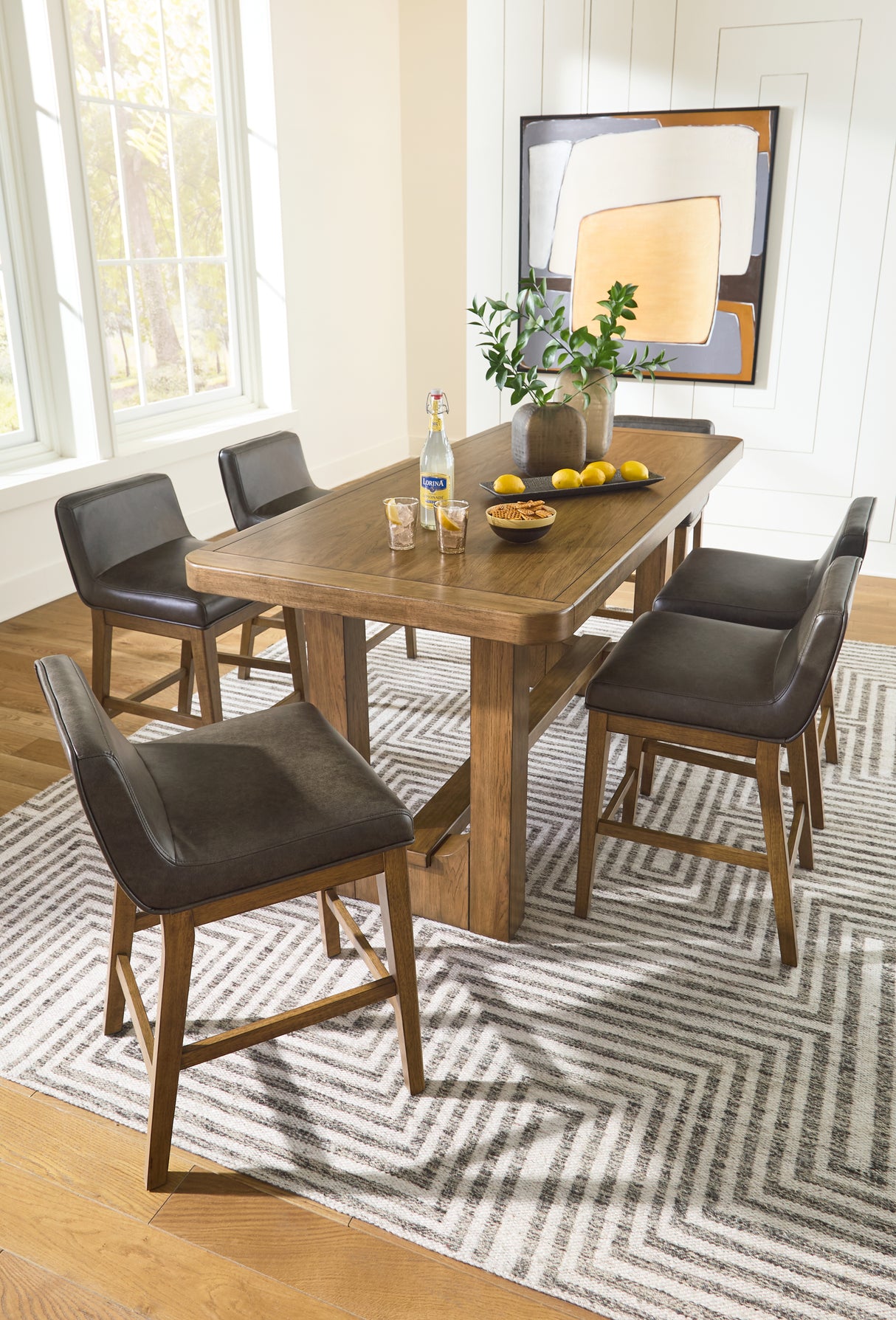 Cabalynn Counter Height Dining Table and 6 Barstools in Light Brown - PKG020826