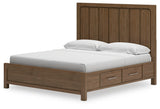 Cabalynn King Panel Bed with Storage with Mirrored Dresser and 2 Nightstands in Light Brown - PKG015741