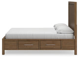 Cabalynn King Panel Bed with Storage with Mirrored Dresser and 2 Nightstands in Light Brown - PKG015741