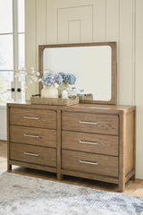 Cabalynn King Panel Bed with Storage with Mirrored Dresser and Chest in Light Brown - PKG015744