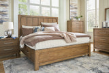 Cabalynn King Panel Bed with Storage with Mirrored Dresser, Chest and 2 Nightstands in Light Brown - PKG015742