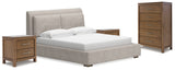 Cabalynn King Upholstered Bed with Chest and 2 Nightstands in Light Brown - PKG021278