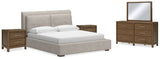 Cabalynn King Upholstered Bed with Mirrored Dresser and 2 Nightstands in Light Brown from Ashley - Luna Furniture