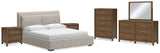 Cabalynn King Upholstered Bed with Mirrored Dresser, Chest and 2 Nightstands in Light Brown - PKG015730