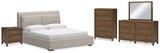 Cabalynn King Upholstered Bed with Mirrored Dresser, Chest and Nightstand in Light Brown - PKG015733