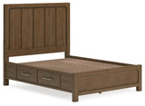 Cabalynn Queen Panel Bed with Storage with Mirrored Dresser and 2 Nightstands in Light Brown - PKG015723