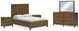 Cabalynn Queen Panel Bed with Storage with Mirrored Dresser and 2 Nightstands in Light Brown - PKG015723