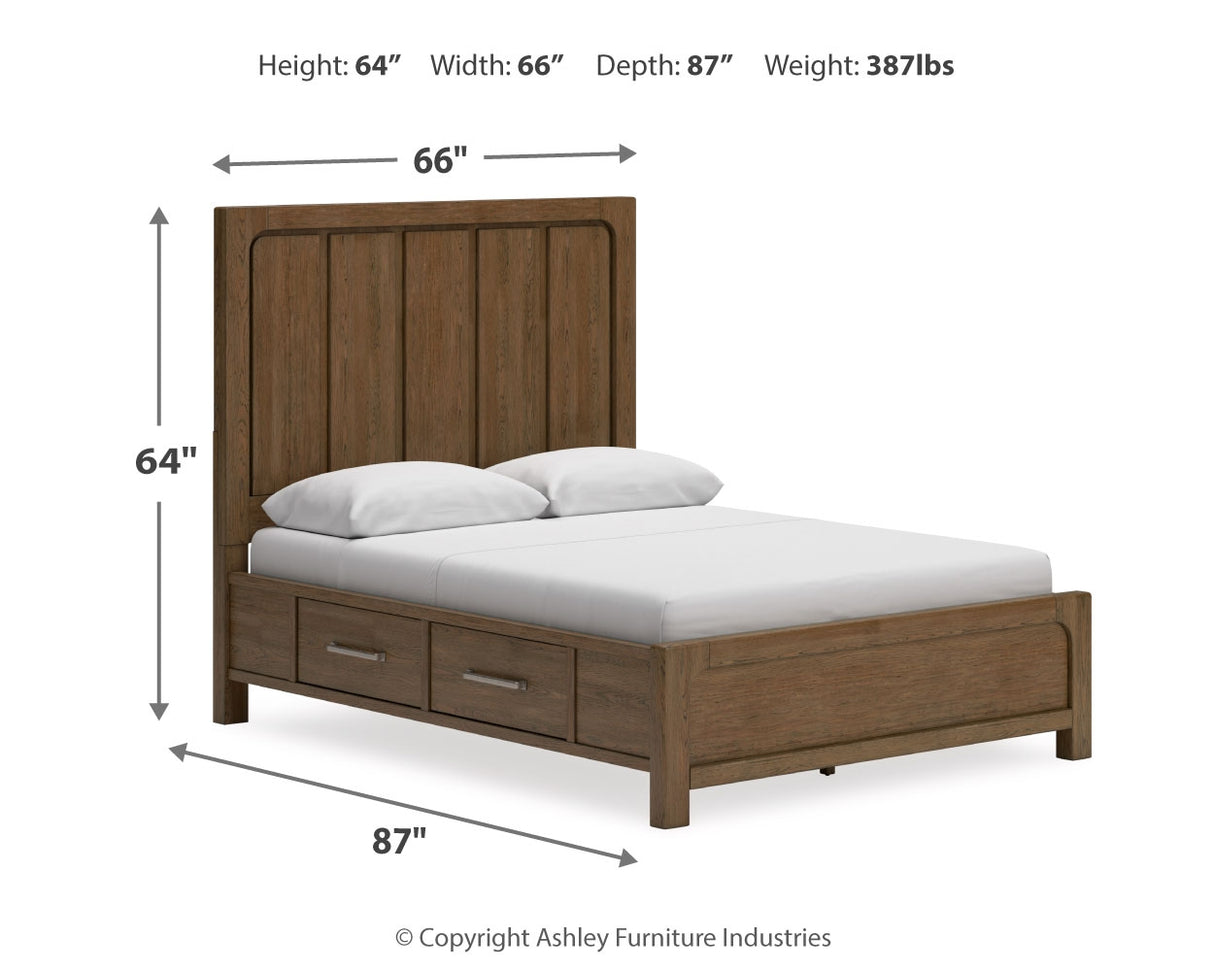 Cabalynn Queen Panel Bed with Storage with Mirrored Dresser and 2 Nightstands in Light Brown - PKG015723