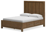 Cabalynn Queen Panel Bed with Storage with Mirrored Dresser and Chest in Light Brown - PKG015726