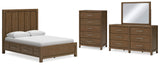 Cabalynn Queen Panel Bed with Storage with Mirrored Dresser and Chest in Light Brown - PKG015726