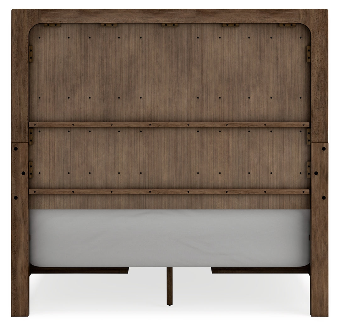 Cabalynn Queen Panel Bed with Storage with Mirrored Dresser and Chest in Light Brown - PKG015726