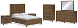 Cabalynn Queen Panel Bed with Storage with Mirrored Dresser, Chest and 2 Nightstands in Light Brown - PKG015724