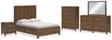 Cabalynn Queen Panel Bed with Storage with Mirrored Dresser, Chest and Nightstand in Light Brown - PKG015727