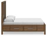 Cabalynn Queen Panel Bed with Storage with Mirrored Dresser in Light Brown - PKG015722