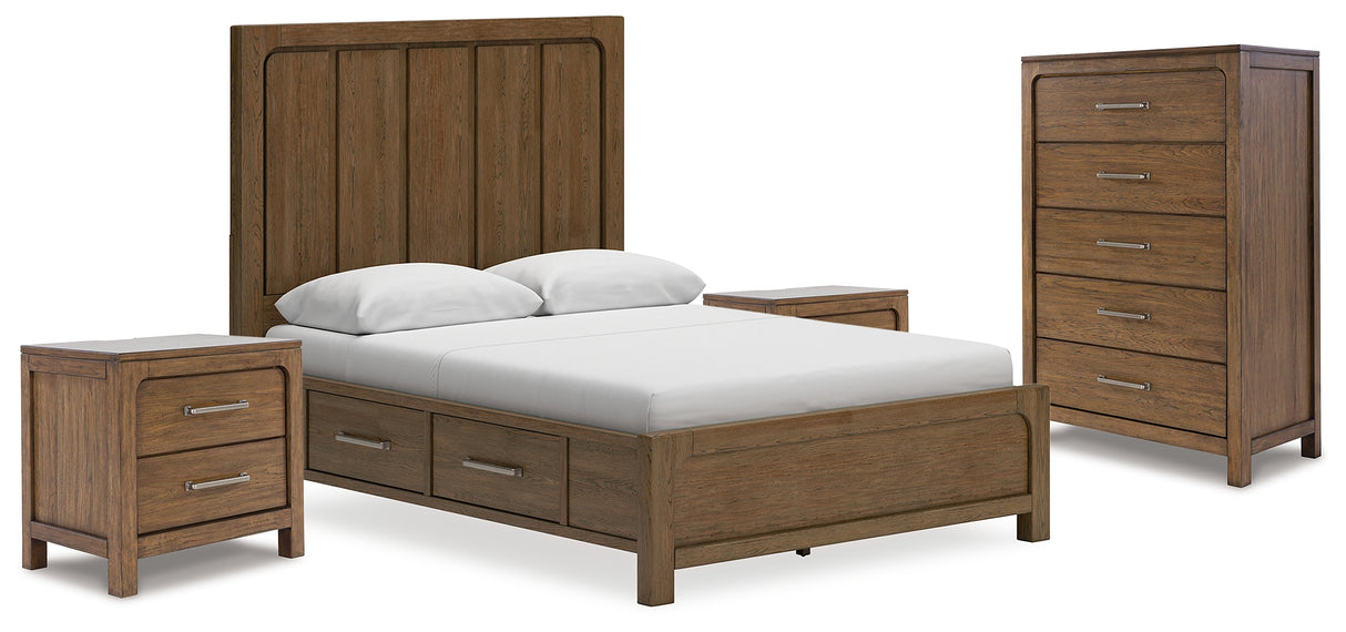 Cabalynn Queen Panel Storage Bed with Chest and 2 Nightstands in Light Brown - PKG021271