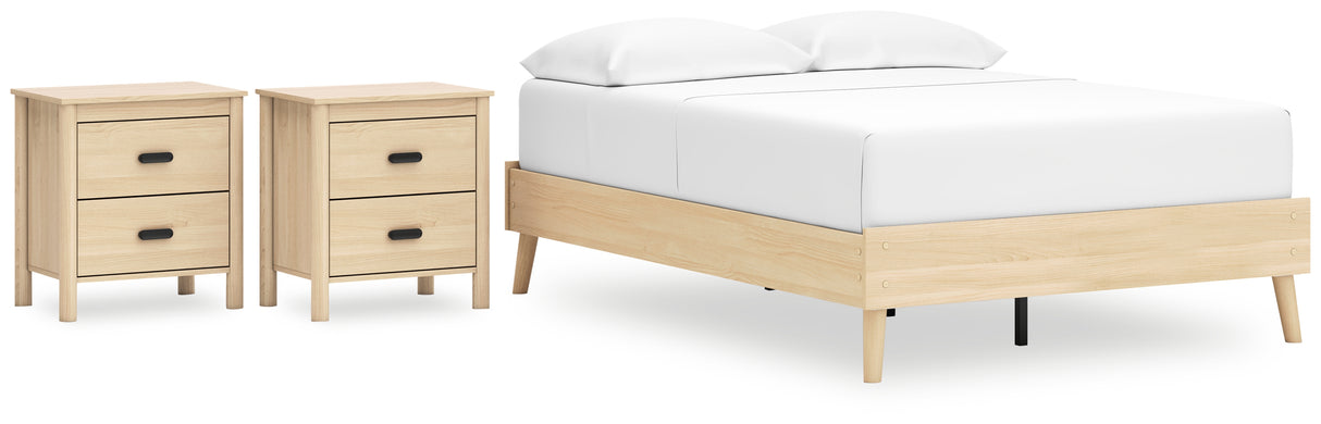 Cabinella Full Platform Bed with 2 Nightstands in Tan from Ashley - Luna Furniture