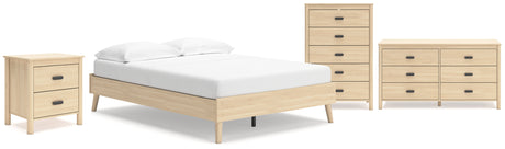 Cabinella Full Platform Bed with Dresser, Chest and Nightstand in Tan from Ashley - Luna Furniture