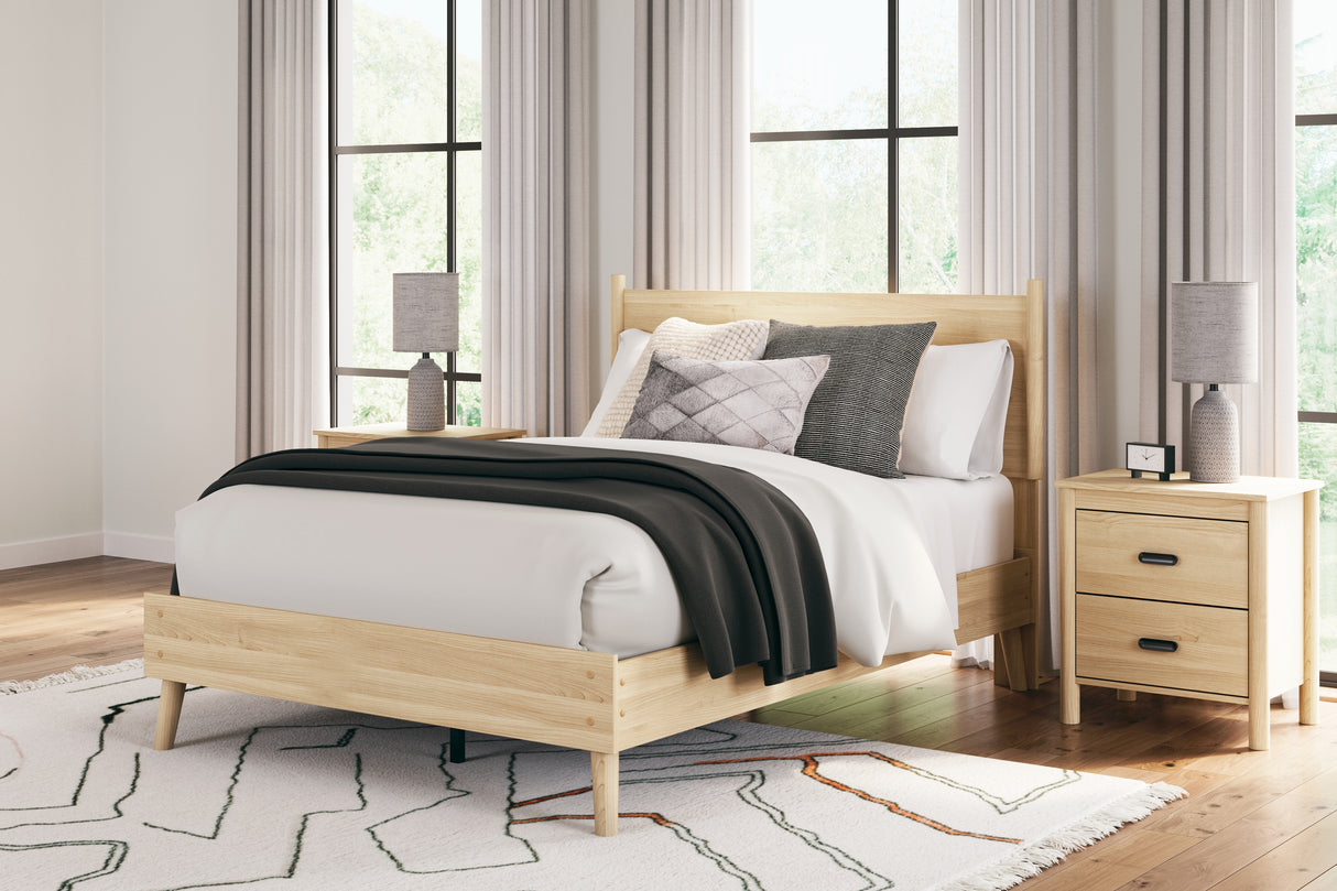 Cabinella Full Platform Panel Bed with 2 Nightstands in Tan - PKG017228