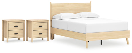 Cabinella Full Platform Panel Bed with 2 Nightstands in Tan - PKG017228