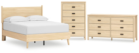 Cabinella Full Platform Panel Bed with Dresser and Chest in Tan - PKG017231