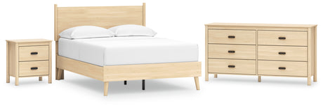 Cabinella Full Platform Panel Bed with Dresser and Nightstand in Tan - PKG017230