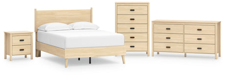 Cabinella Full Platform Panel Bed with Dresser, Chest and Nightstand in Tan - PKG017232