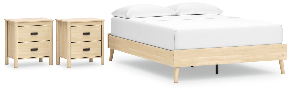 Cabinella Queen Platform Bed with 2 Nightstands in Tan from Ashley - Luna Furniture