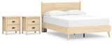 Cabinella Queen Platform Panel Bed with 2 Nightstands in Tan - PKG017298