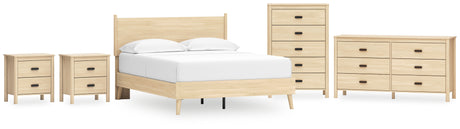 Cabinella Queen Platform Panel Bed with Dresser, Chest and 2 Nightstands in Tan - PKG017299