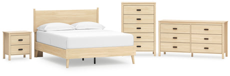 Cabinella Queen Platform Panel Bed with Dresser, Chest and Nightstand in Tan - PKG017302