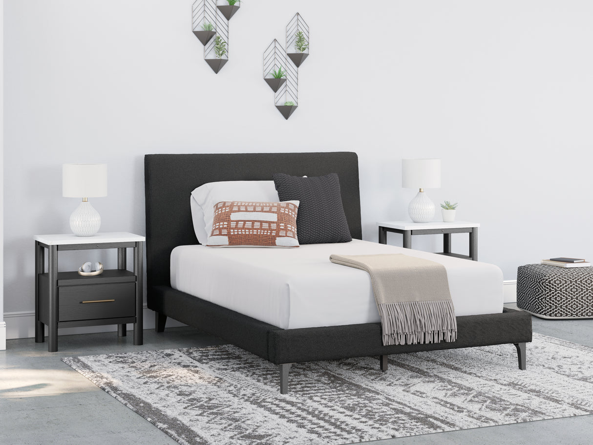 Cadmori Full Upholstered Bed with 2 Nightstands in Black from Ashley - Luna Furniture