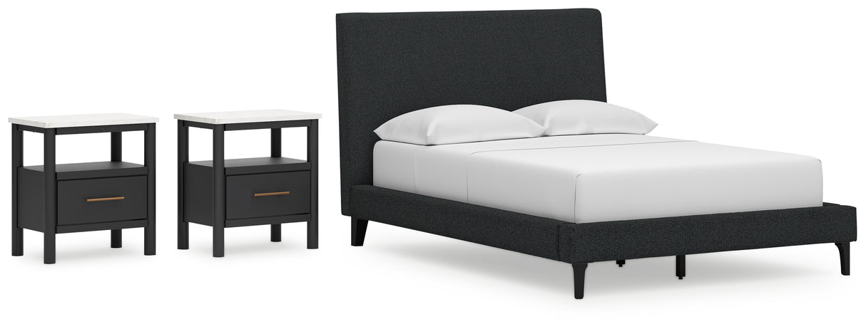 Cadmori Full Upholstered Bed with 2 Nightstands in Black from Ashley - Luna Furniture