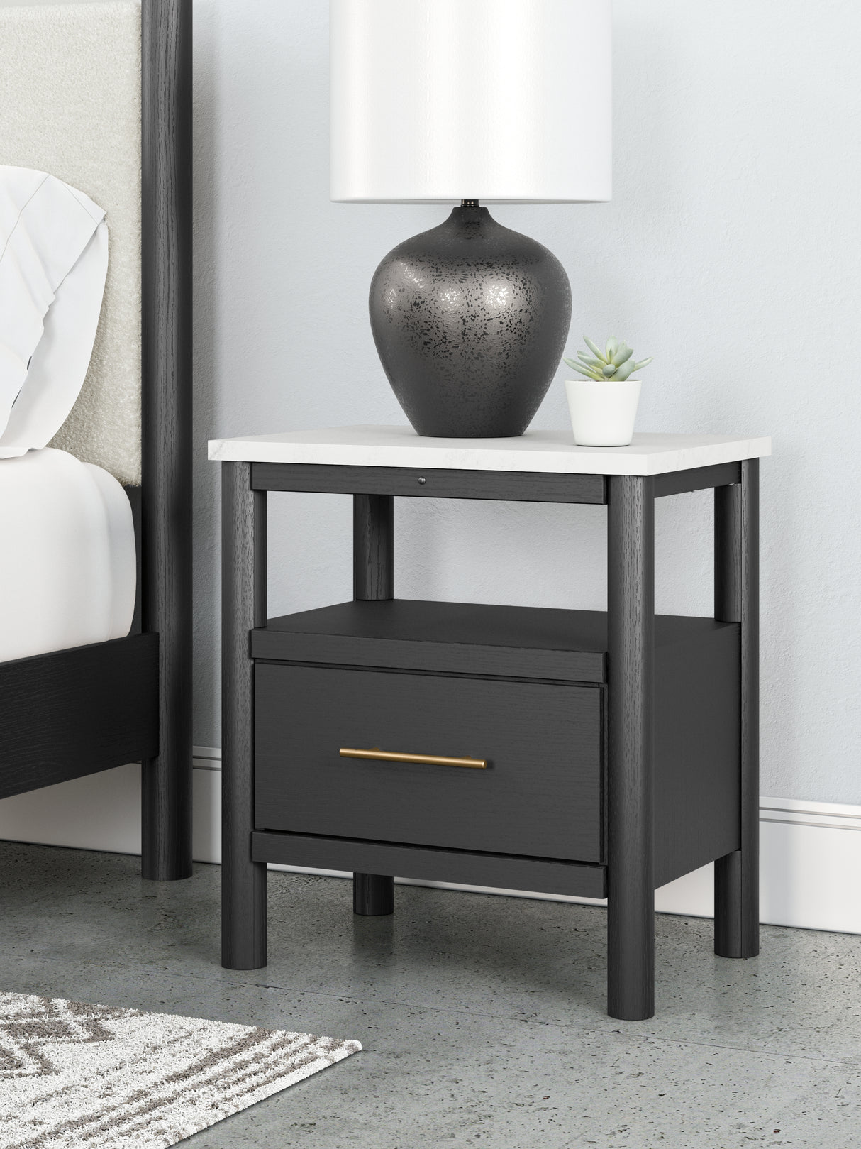 Cadmori Full Upholstered Bed with 2 Nightstands in Black from Ashley - Luna Furniture